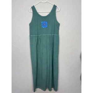 Vintage Fresh Produce Maxi Dress Garden Flowers Teal Cotton Large Cottagecore